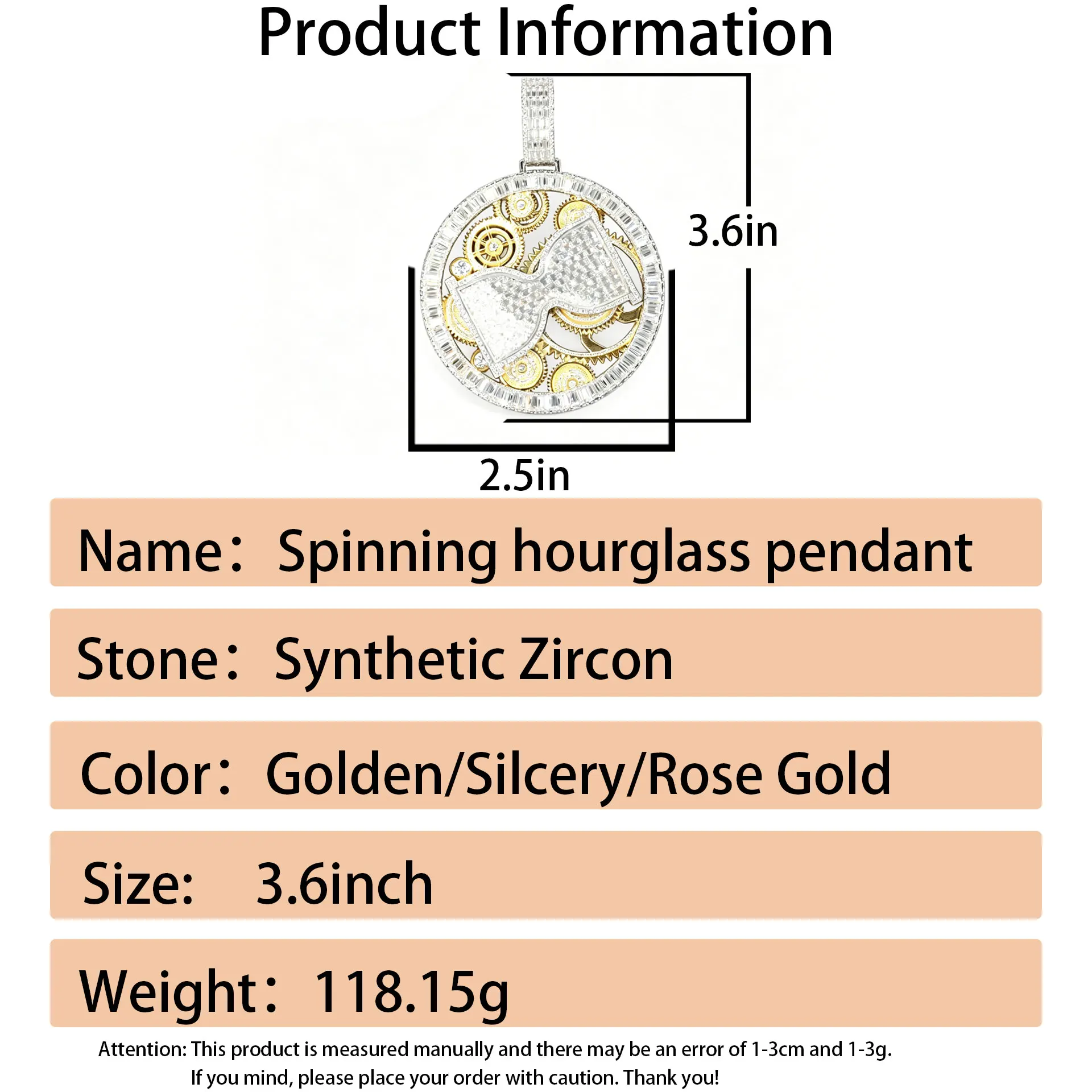 LYEE CYEE Hip Hop Rotatable Hourglass Pendant Necklace Iced Out Chain for Rapper Street Party for Couple Gift for Him Her