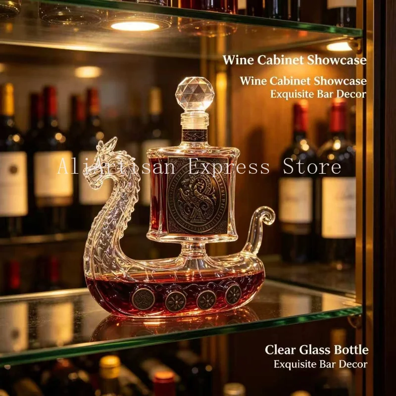 Handgeblasener Drachen-Schiffsglas-Dekanter, bleifreie Spirituosenflasche für Whiskey, Brandy, Rotwein, Dekorationsgeschenk für die Hausbar