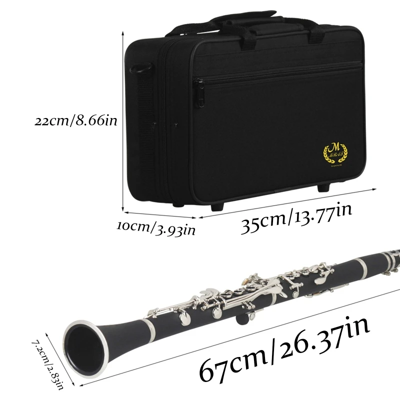 Clarinet Bb Flat Silver 17 Key Beginners Student Clarinet with Clarinet Carrying Case and Clarinet Cleaning Tool Kits