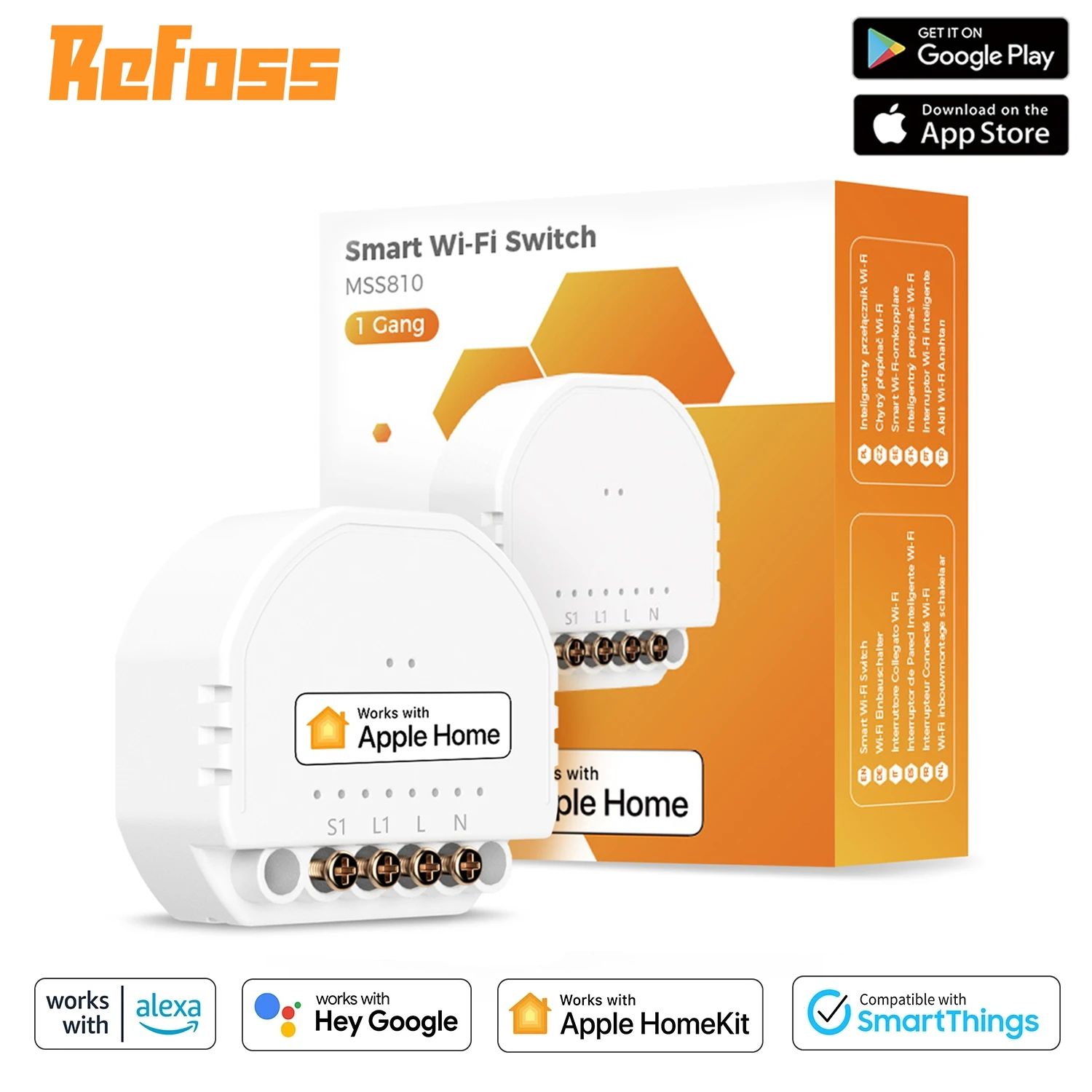 Refoss WiFi HomeKit 1 Gang 1 Way DIY Smart Switch ModuleLight Switch For Apple HomeKit Siri Alexa Google Home