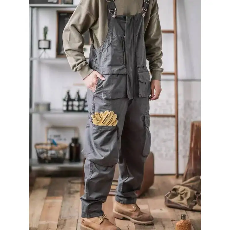 

Retro American Cotton Overalls Bibs Loose Washing Jumpsuit Men S Suspenders Four Seasons Full Length Baggy Jeans Pants