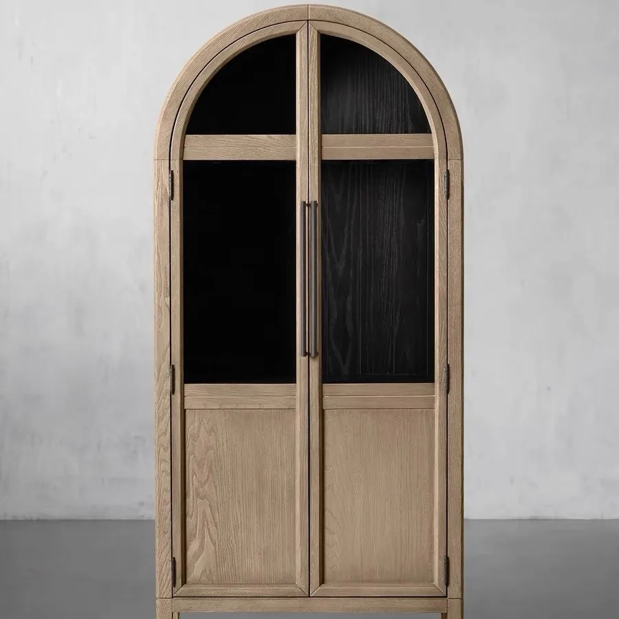 

Solid wood arched glass door living room multi-pump storage side cabinet