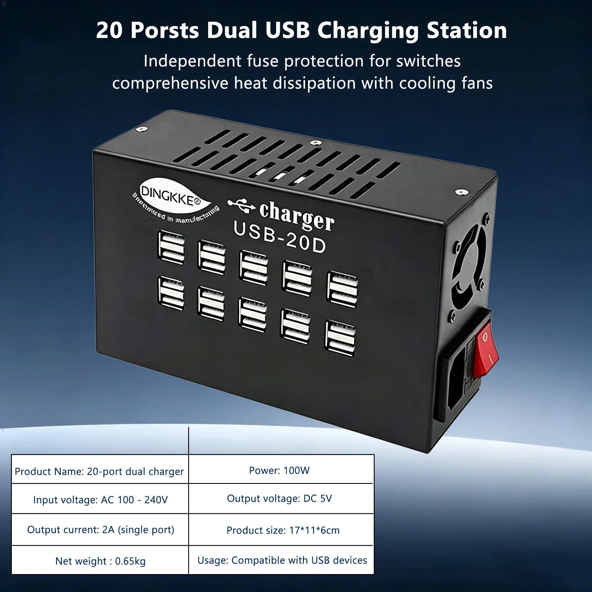 

Fast Charge 20 Ports 100W Charger USB Power Station for Phone Repair Farm Samsung iPhone iPad