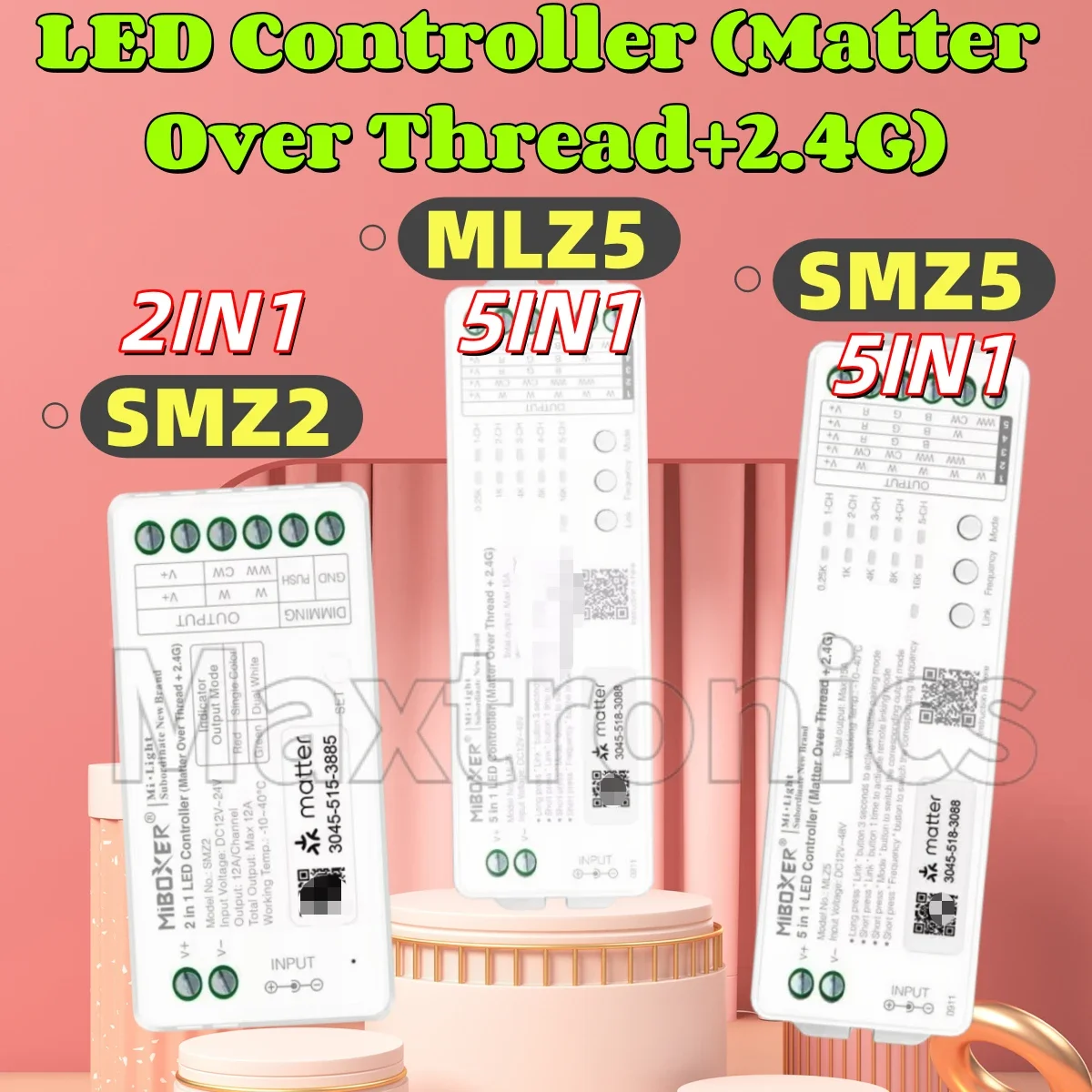 MiBoxer SMZ2 Tuya Voice APP (Matter Over Thread+2.4G) SMZ5/ MLZ5 5 in 1 LED Controller for DIM/RGB/RGBW/RGBWW/RGBCW/RGBCCT Strip