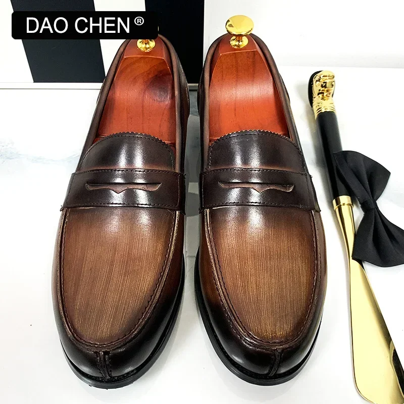 LUXURY BRAND MEN\'S SHOES BLACK COFFEE PENNY LOAFERS CASUAL DRESS MAN SHOES WEDDING OFFICE REAL LEATHER SHOES LOAFERS MEN