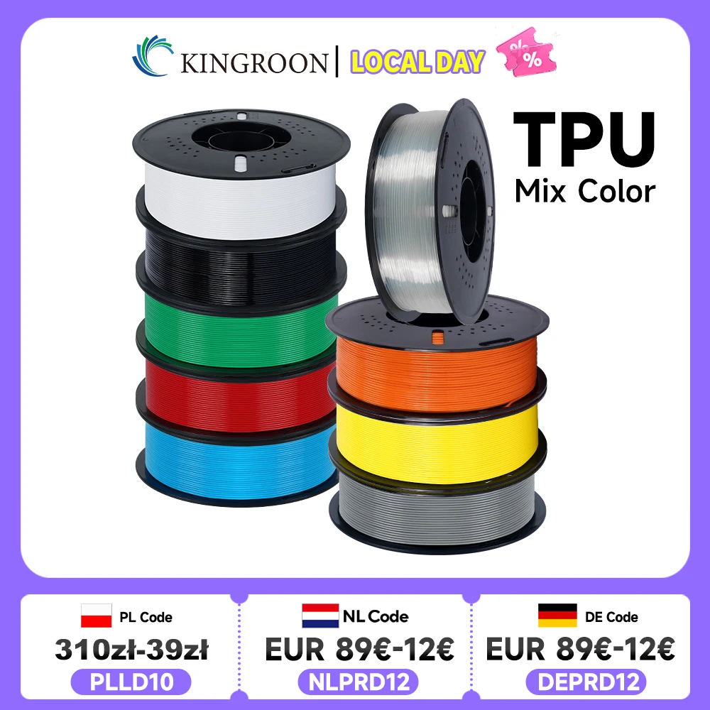 KINGROON Filamento TPU flessibile 1,75 mm, 5 kg 10 kg Filamento TPU per stampa 3D per stampante 3D, materiale plastico 3D morbido non tossico