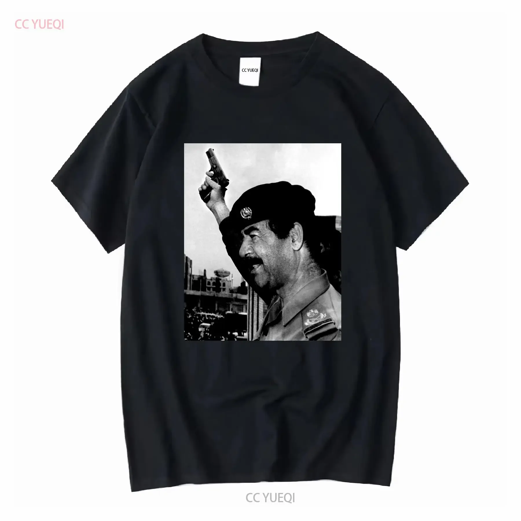 Saddam Hussein with gun shirt photo t all sizes vintage Washed Slightly fashion Stylish Stretched graphic designer clothes