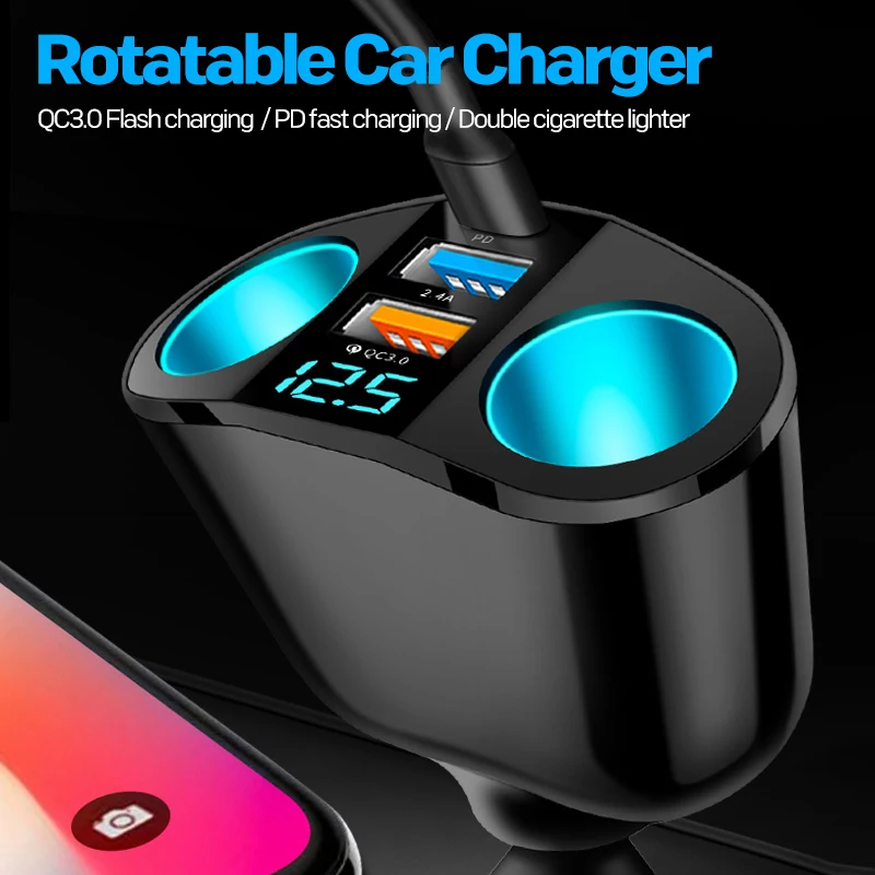 

Vehicle-Mounted Digital Fast Charging Charger 66W Dual USB Interface One-to-Two Cigarette Lighter Multi-Functional Charger