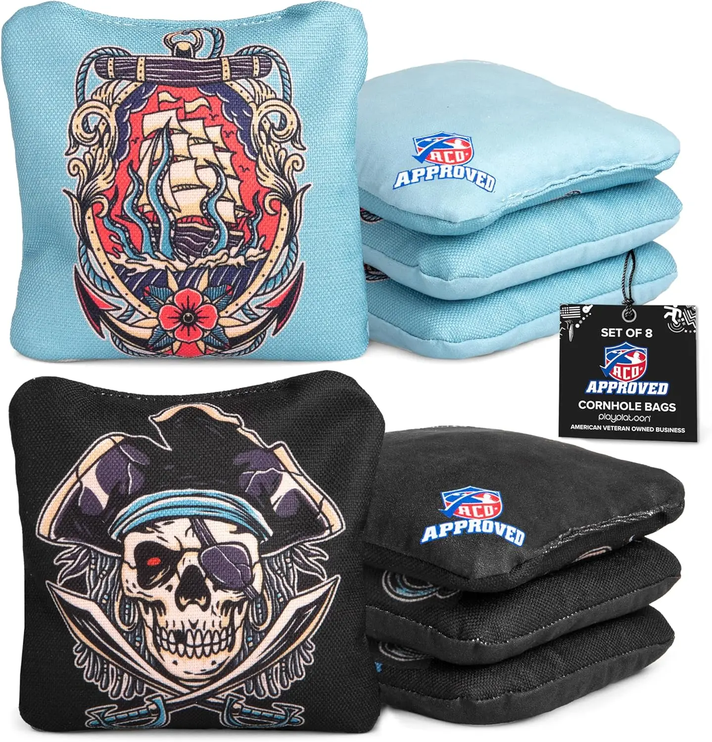 

Regulation Cornhole Bags Set of 8 - ACO Approved, 16oz, Dual-Sided Slick & Stick, All-Weather Resin Fill, Tournament Ready