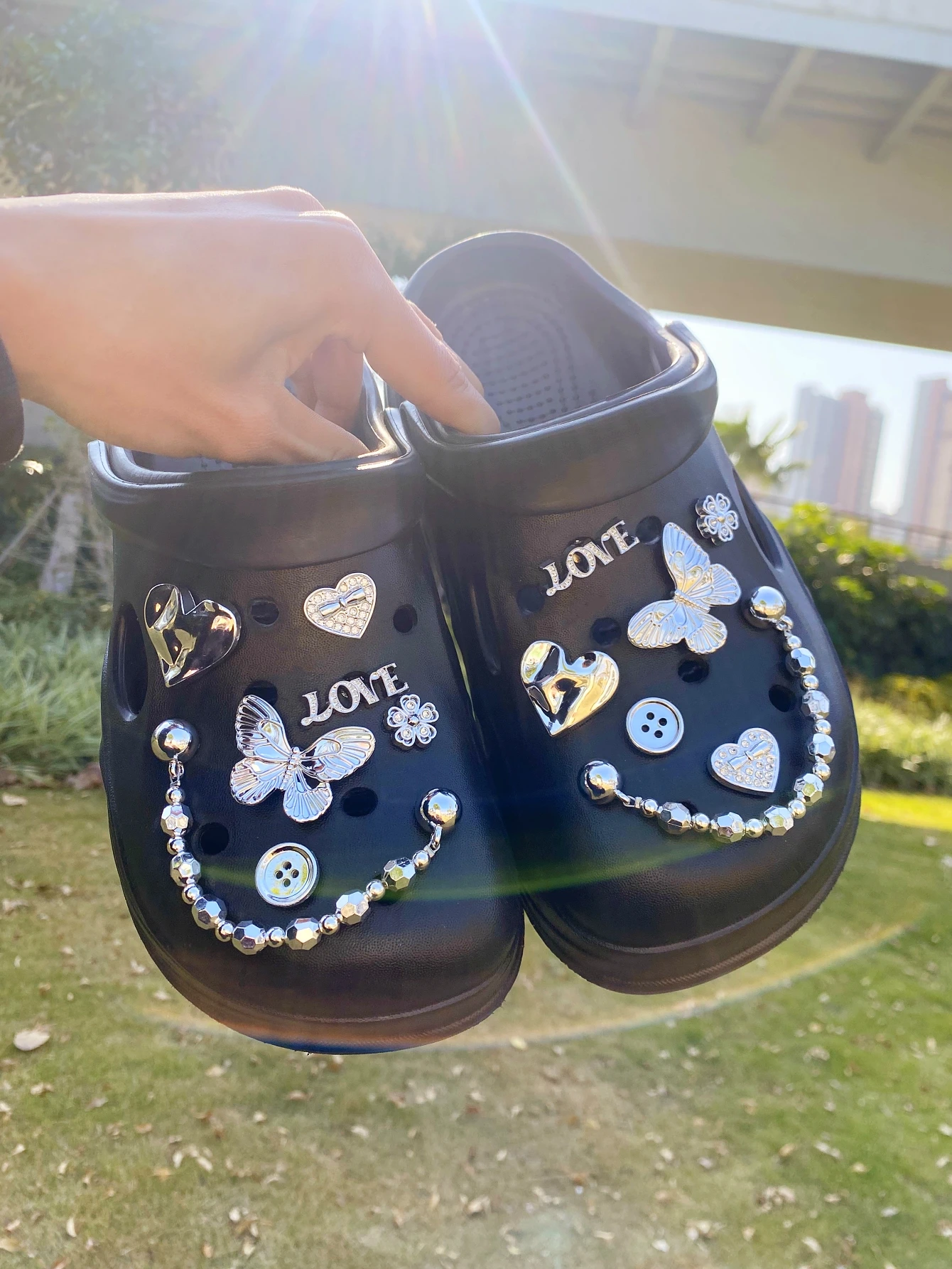 14 silver Butterfly Love chain shoes decorated DIY casual accessories - fun and versatile personalized footwear way