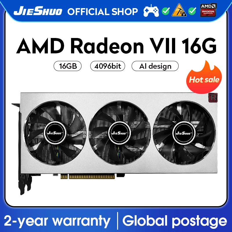 JIESHUO AMD Radeon VII 16G Three-fan Video Graphics Card GDDR6X amdvii 16gb PC Desktop Games Office Mining KAS Other Eth Btc RVN