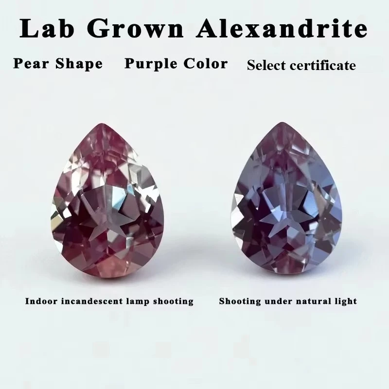 Lab Grown Alexandrite Pear Cut Color Change Stone Gemstones for Jewelry Making Optional Select Certificate