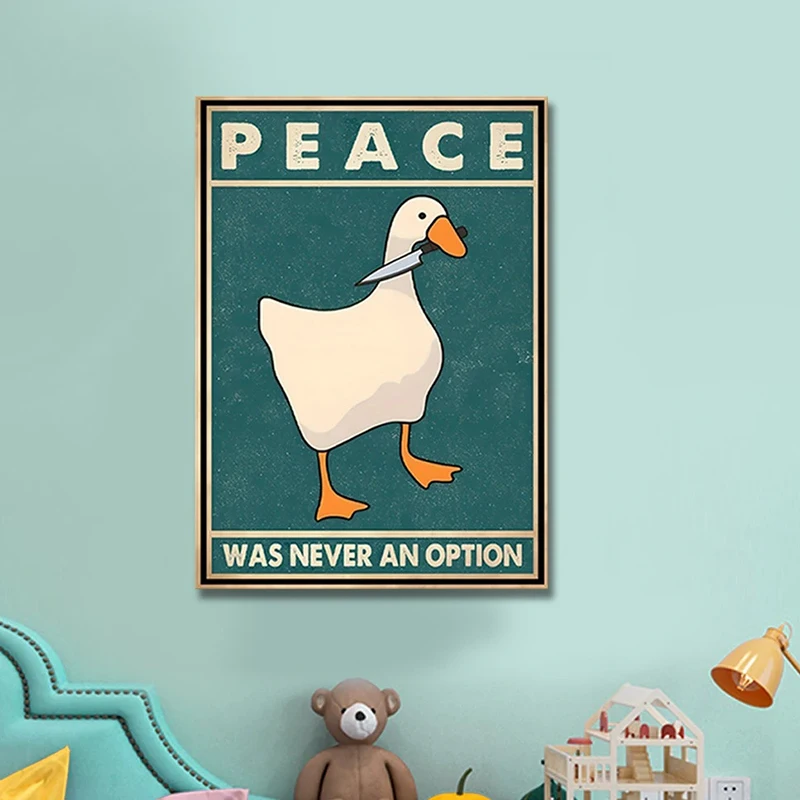 Goose Peace Was Never An Option Funny Goose Canvas Paingtings Vintage Funny Animals Posters Prints Signs Modern Home Decor