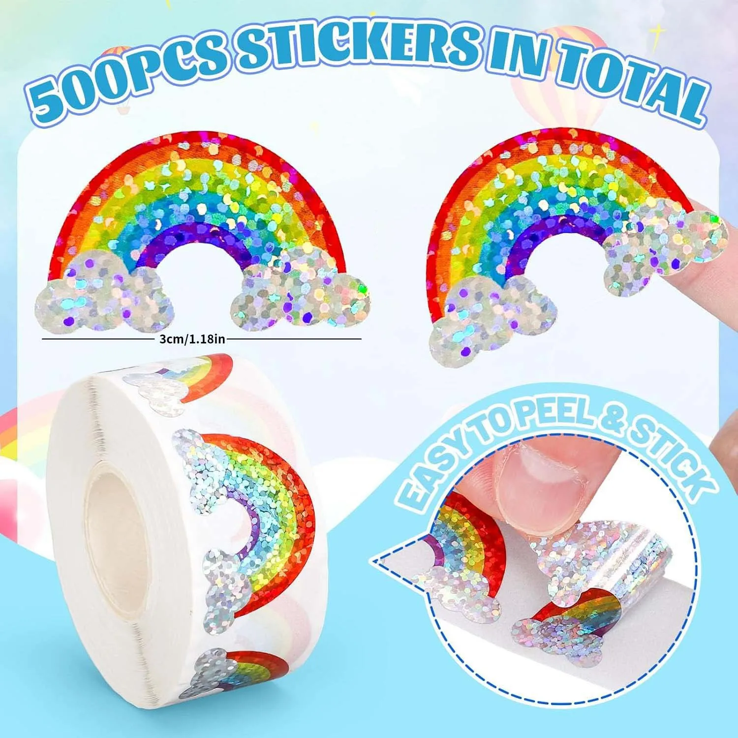 500Pcs 1.18In*3Cm Rainbow Glitter Label Stickers Window Gift Decoration Labels Stickers Gift Box Stickers Birthday Party Decoration Stickers Gift Packaging Stickers Envelope Sealing Stickers image 2