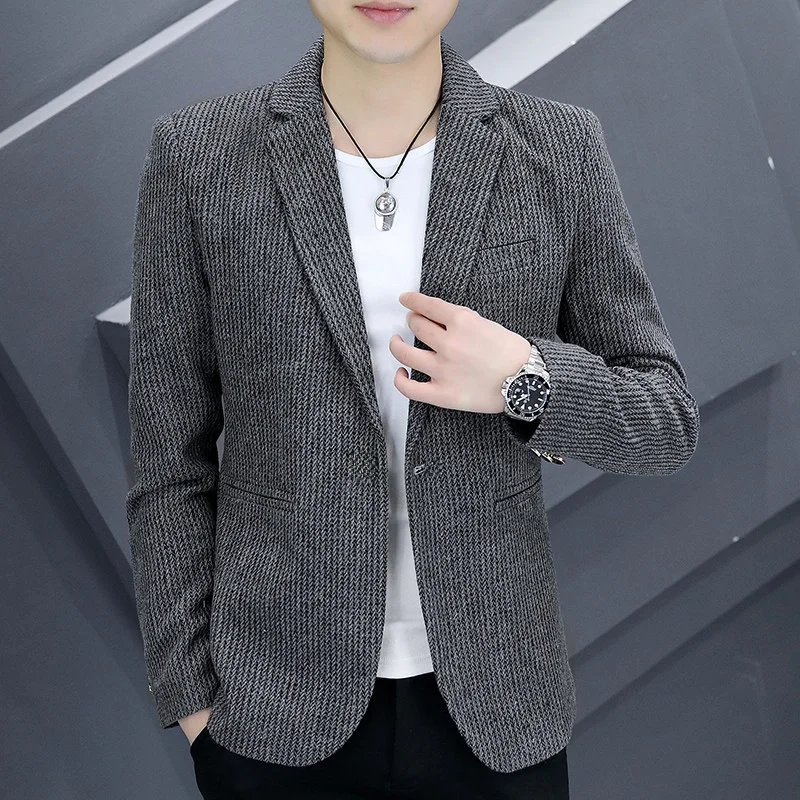 

Men's Casual Striped Suit 2026 Spring Autumn New Fashion Business British Style Topcoat Handsome Outerwear Anti-Wrinkle Polye...