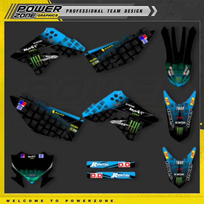 พาวเวอร์โซน คัสตอมทีมกราฟิกมอเตอร์ไซค์พื้นหลังสติ๊กเกอร์สำหรับคาวาซากิ เคแอลเอ๊กซ์ 125 150 2013 2014 2015