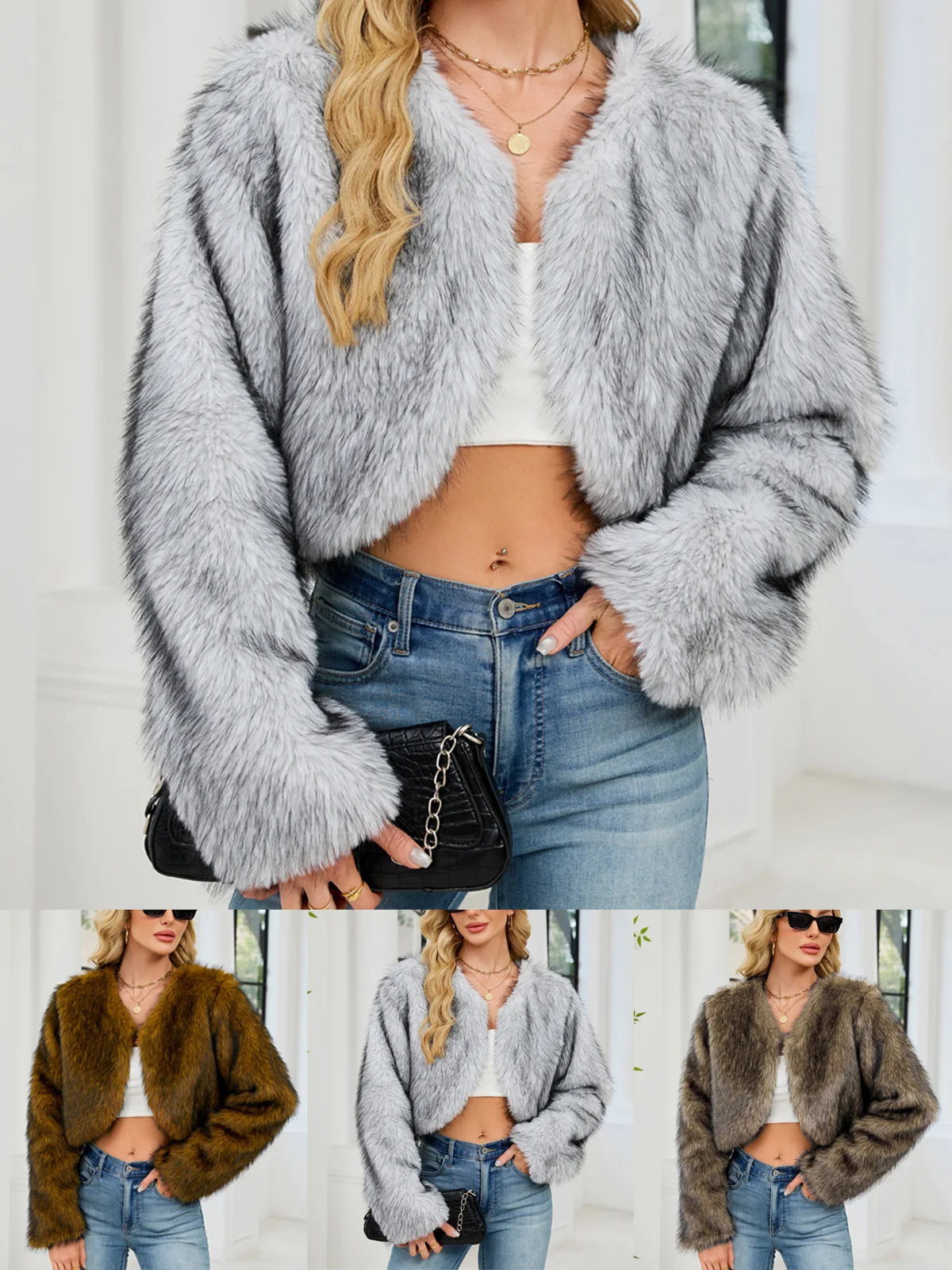 New fashionable and casual women's faux fur top and women's plush short coat for autumn and winter 2025