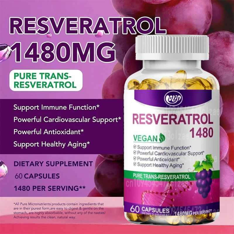 

1480 миллиграмм за обслуживание, 60 вегетарианских капсул, 99% ресвератол Pure Trans, антиоксидант для здорового старения и здоровья сердец