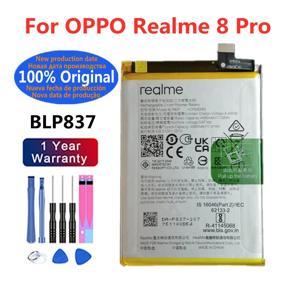 

100% Orginal BLP837 High Quality Replacement Battery For Oppo Realme 8 Pro 8Pro Mobile Phone 4500mAh BLP837 Batteries Bateria