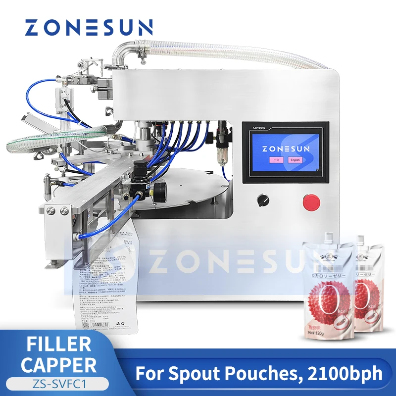 ZONESUN Spout Pouch Filling and Capping Machine Filler Capper Monoblock Gear Pump Servo Motor ZS-SVFC1