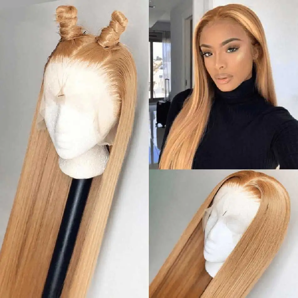 Perruque Lace Front Wig naturelle lisse blond miel-Tuneful, 13x4 HD, 180% de densité, perruque Lace Front Wig transparente, pour femmes