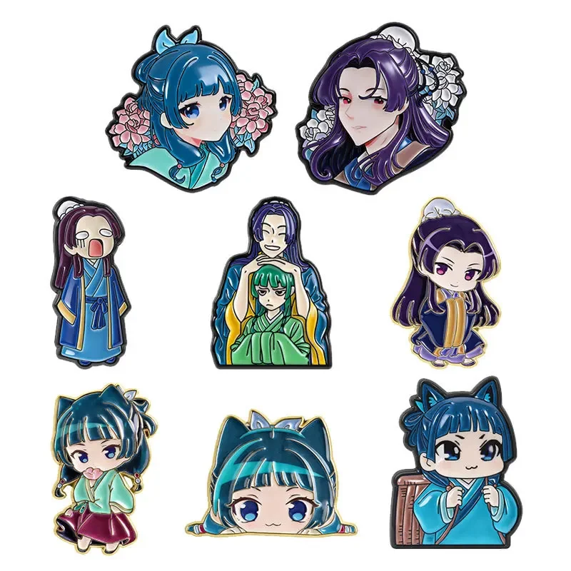 Anime Enamel Pins Set 8PCS Cute Chibi Girl Character Metal Brooches Kawaii Japanese Cartoon Style Badge Jewelry Gift for Fans
