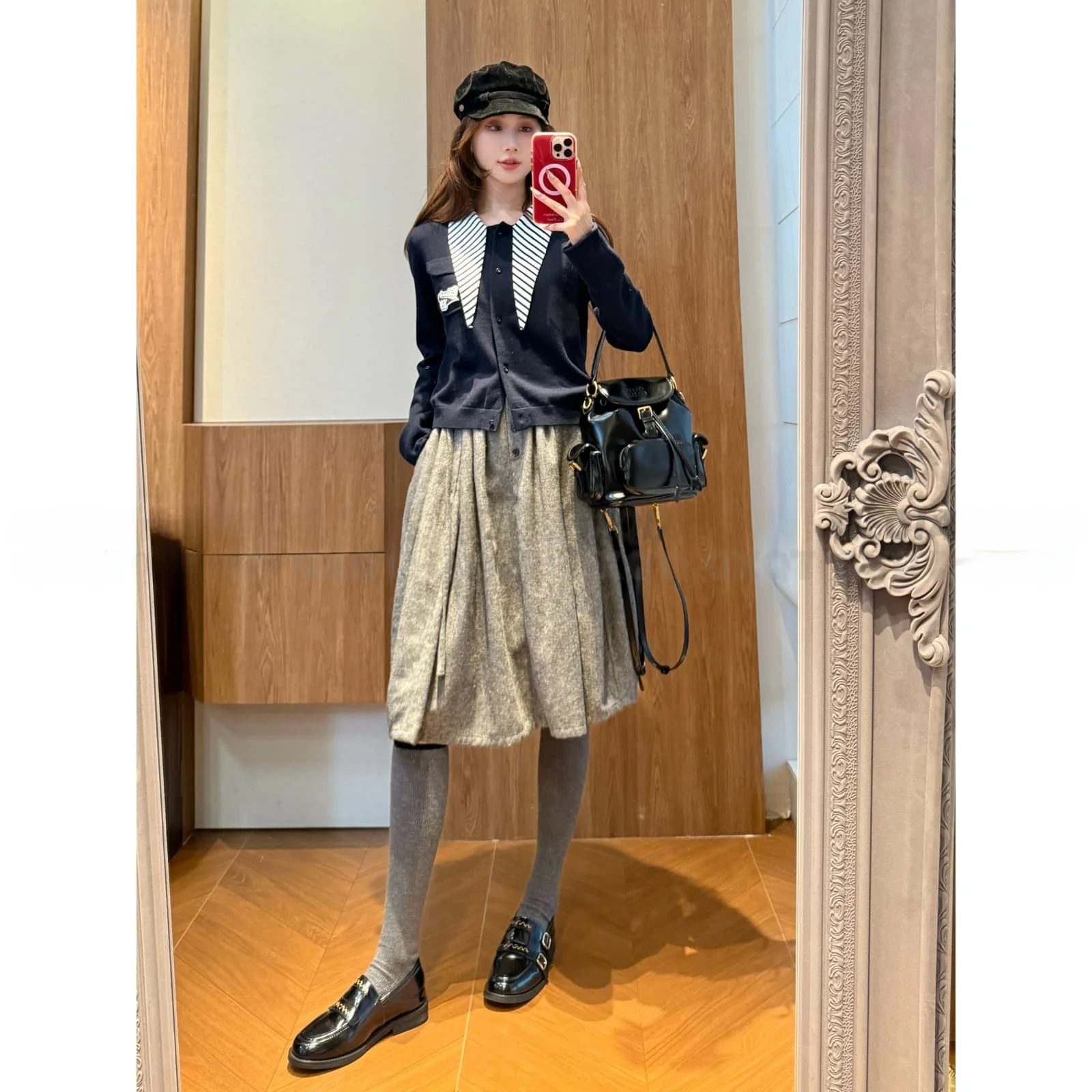 

Ele Knitted Woolen Open Cardigan Autumn Winter Sle arp Collar Faionable Label Patched Striped Sweater Women's Faion