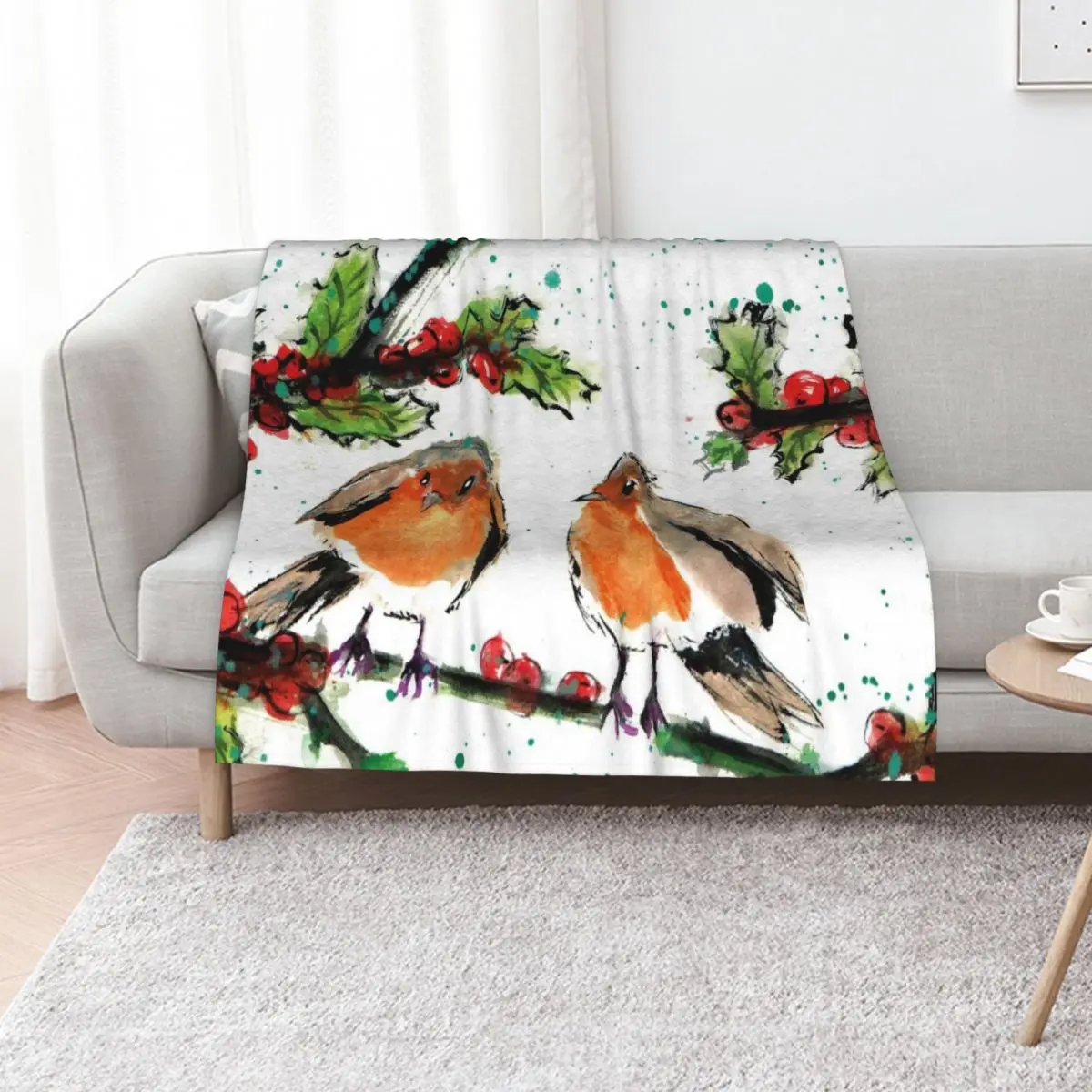 The Christmas Robins Throw Blanket wednesday Furry Plush Decoratives funny gift blankets ands Blankets