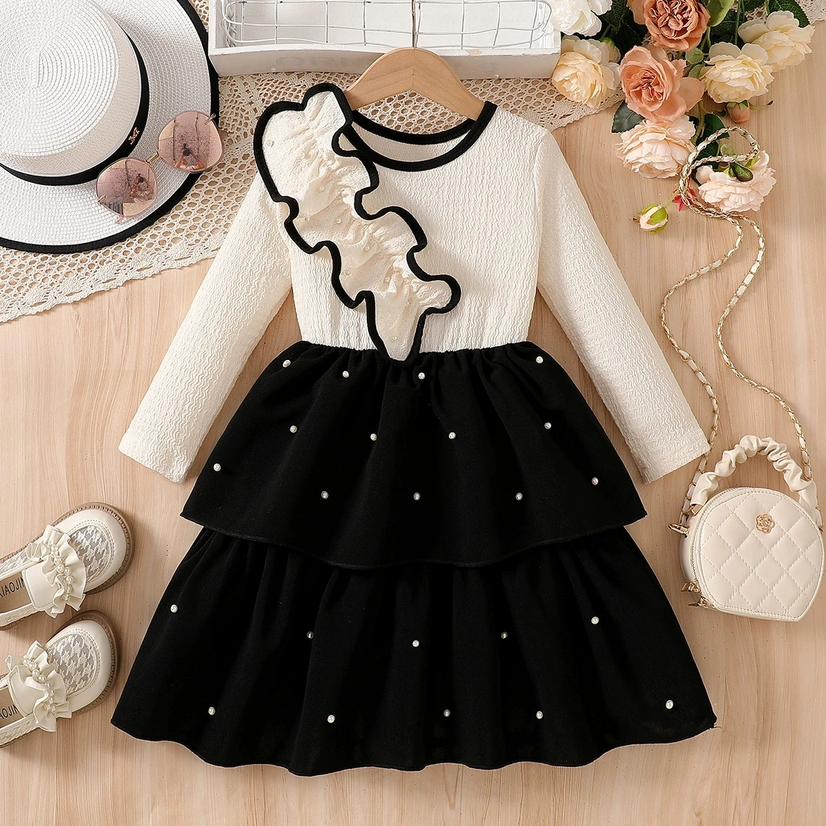 

2025 Chic Girls Long-Sleeve Dress A-Line Skirt For Spring & Autumn Kids Girls Costumes Clothes 4 To 7 Dresses Childre Clothing