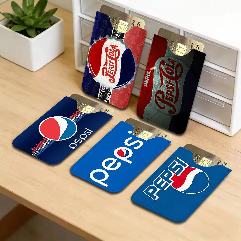 P-pePsi-CC-cOla Leather Card Wallet Soft Lightweight Portable Credit ID Card Holder Daily Commute Card Case
