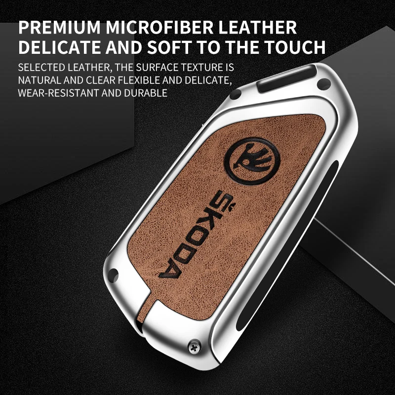 High Quality Leather Car Key Case Cover For Skoda Superb A7 Kodiaq Octavia A8 2021 Leather Shell Fob Holder Keyless Accessories