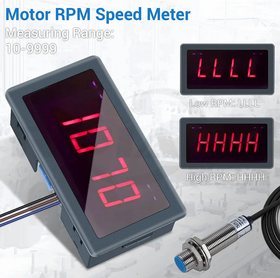 4-digit motor tachometer LED tachometer RPM speedometer AC 110V 220V with Hall proximity switch Sensor NPN for lathes