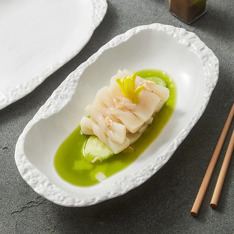 

Rock Patterned Fish Plate Steamed Fish Plate Creative and Personalized Ceramic Dining Plate Tableware 12 Inches