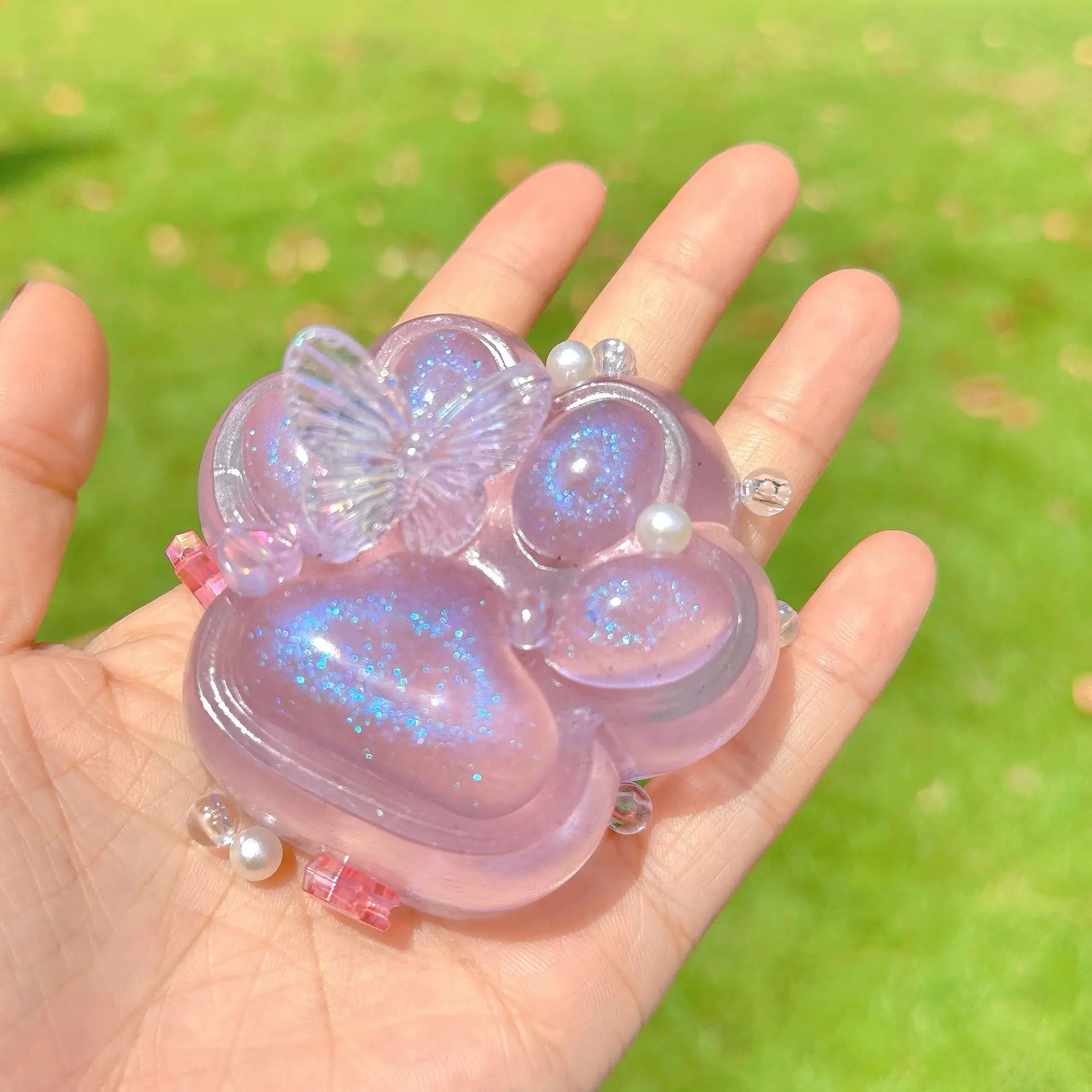 Cute Glitter Transparent Bow Cat Paw Slow Rebound Squeeze Toys Cartoon Soft Squishy Cat Claw Sticky Pinch Sensory Toy Kids Gifts