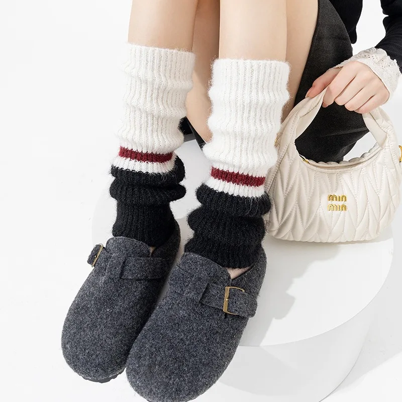 New Maillard Color Block Leg Warmers for Women | Thick Knitted Wool Boot Cuffs Yoga Dance Socks Fall Winter Fashion Accessories