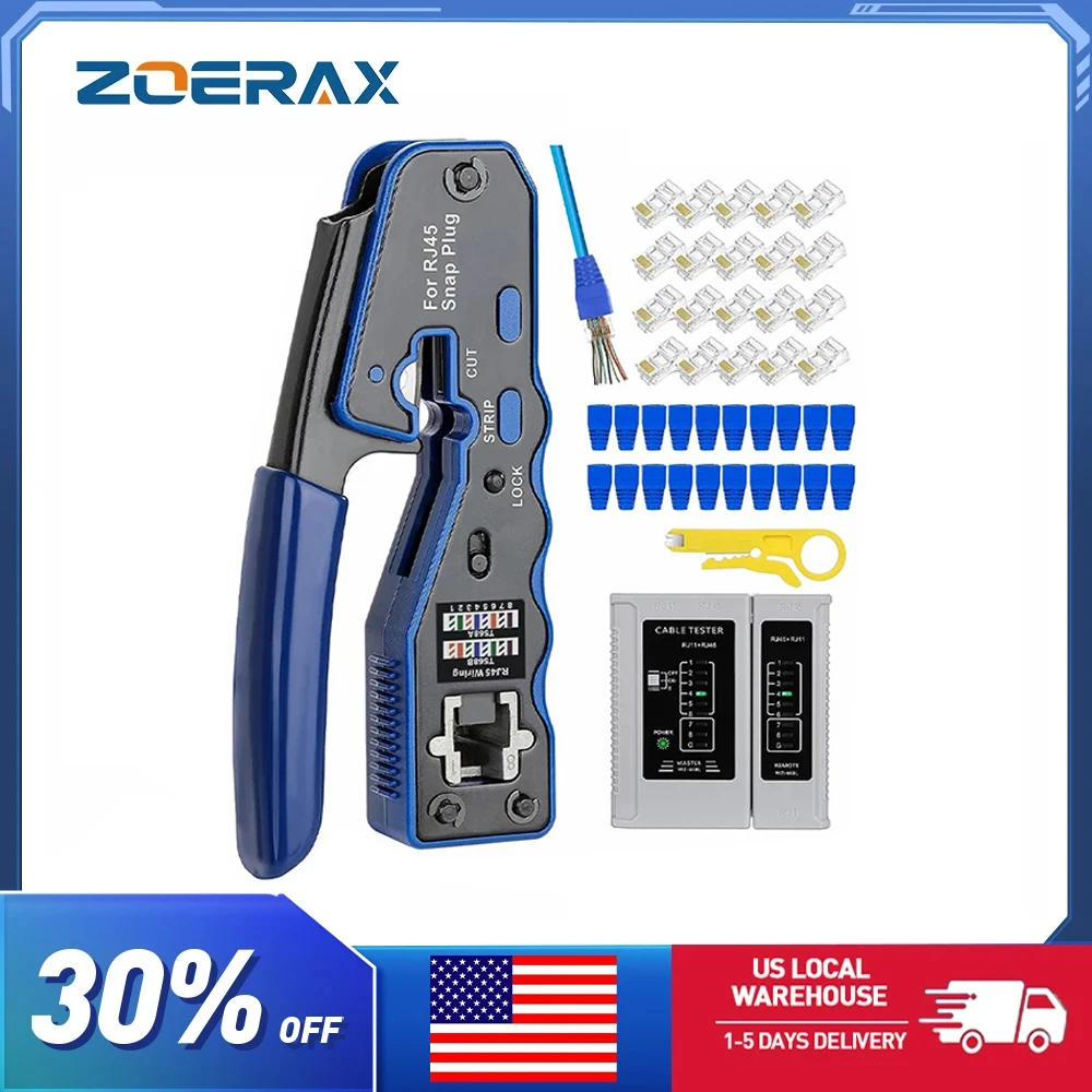 

ZoeRax RJ45 Crimp Tool Kit Pass Through Ethernet Crimper Cat5e Cat6 Tester for 8P8C Modular Connectors(Battery Not Included)