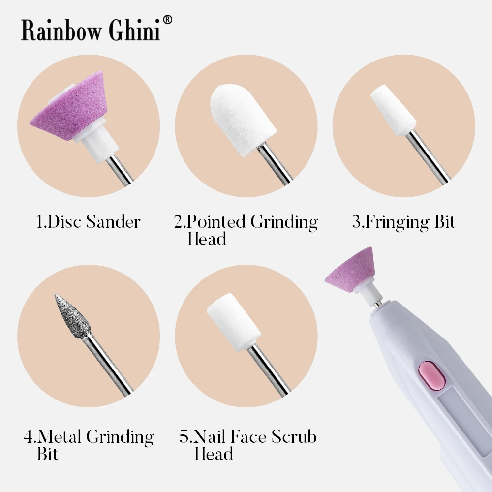 Pulidor de uñas, Mini taladro eléctrico para uñas, conjunto adecuado para uñas y pies, herramientas profesionales portátiles para decoración de uñas