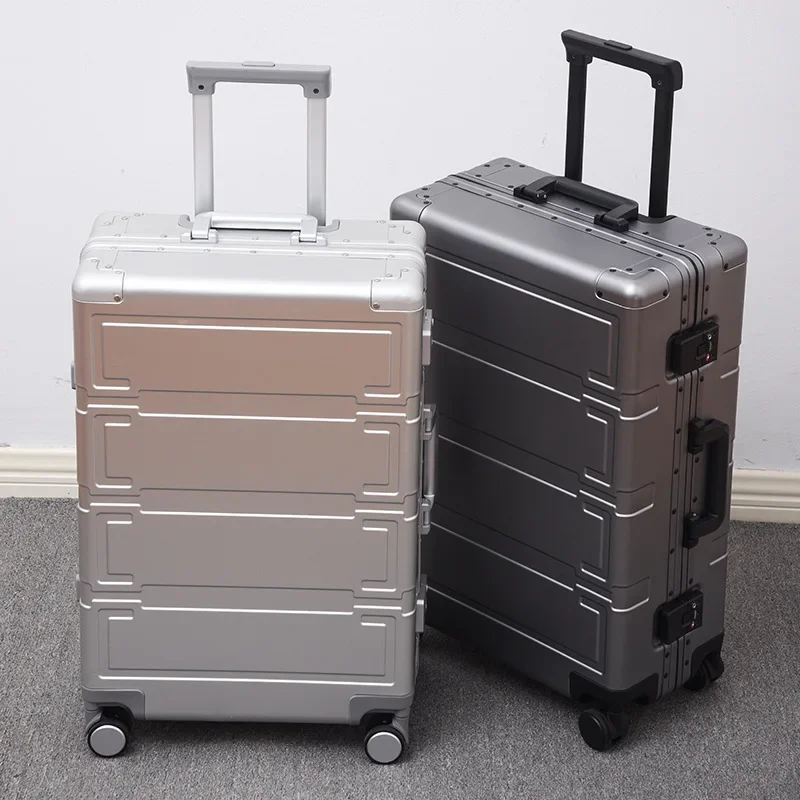 20/24/26/28 inch Business Silver color rolling luggage carry on suitcase on mute wheels High quality aluminum trolley suitcase