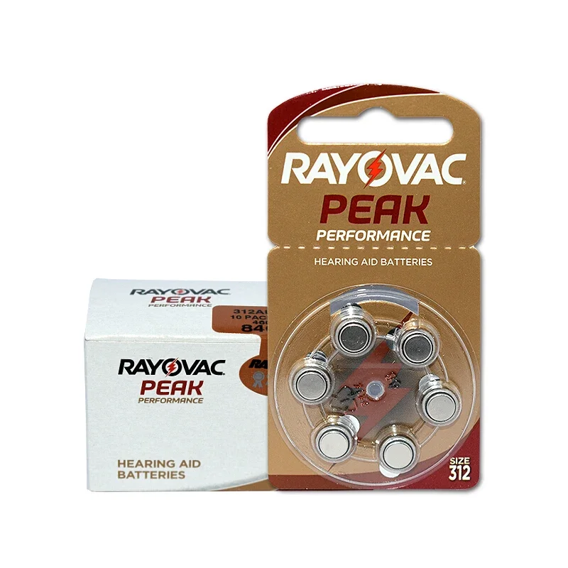 60PCS RAYOVAC PEAK- Zinc Air 1.45V battery for hearing aids, novelty, 60 pieces, A312 312A 312 P312 ZA312 PR41 and S312