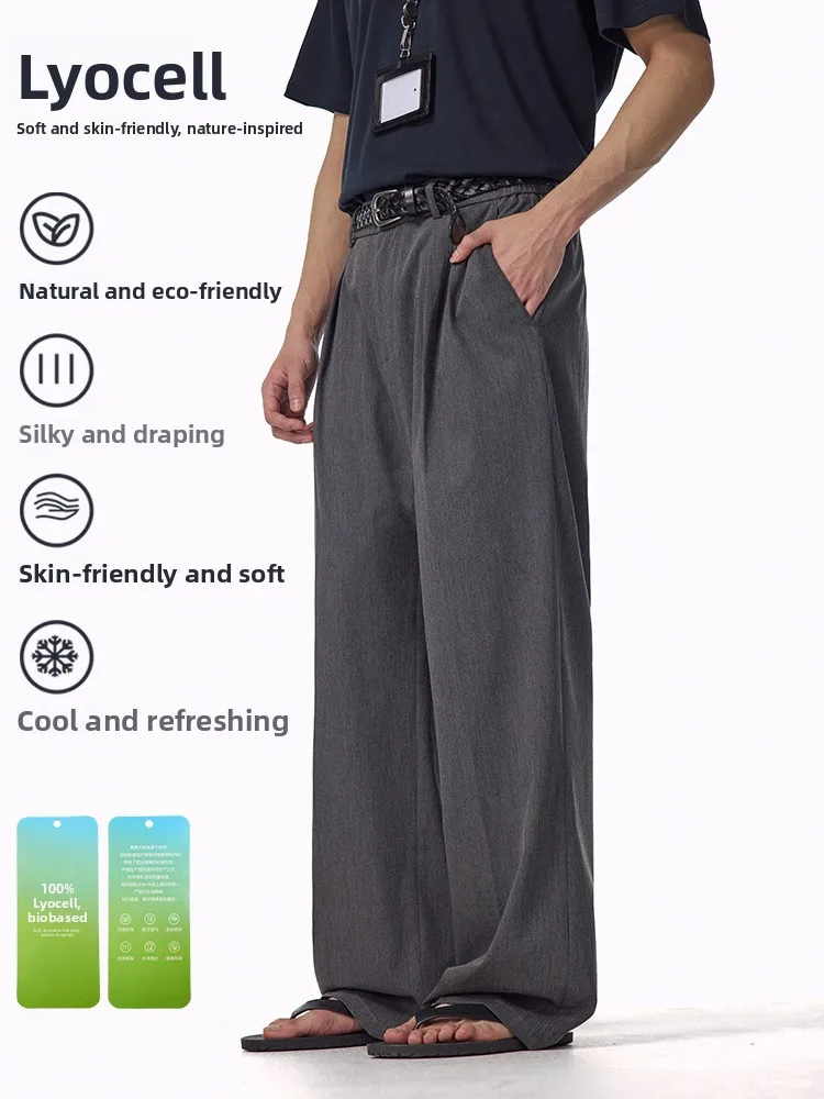 

Linen Casual Drapey Double Pleat Loose Breathable Straight Leg Pants Men Women Spring Summer Lightweight Comfortable Trousers