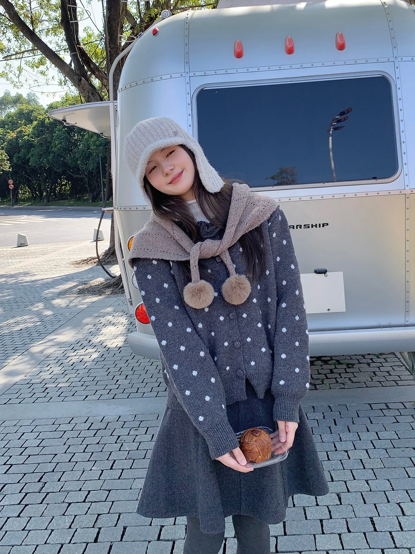 

Cheese Rabbit Casual round Neck Knitted Sweater Outerwear Women's Design Polka Dot Floral Slim Fit Top Winter Warm
