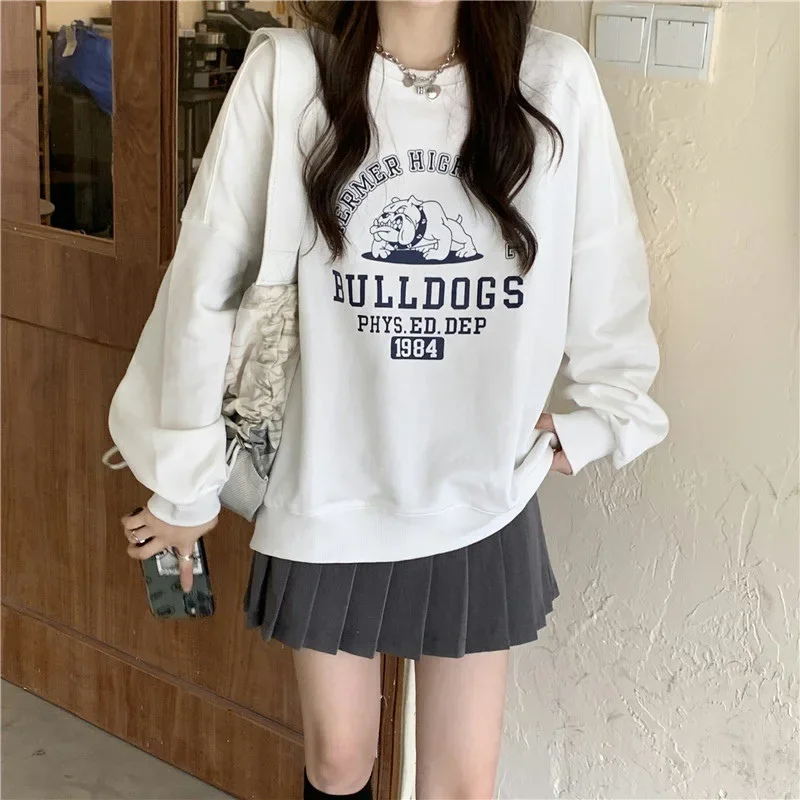 VIPOL Korean Fashion Loose Sweatshirt Women Long Sleeve Fleece Streetwear 2023 Autumn Winter Y2k Letter Print Hoodies Pullovers