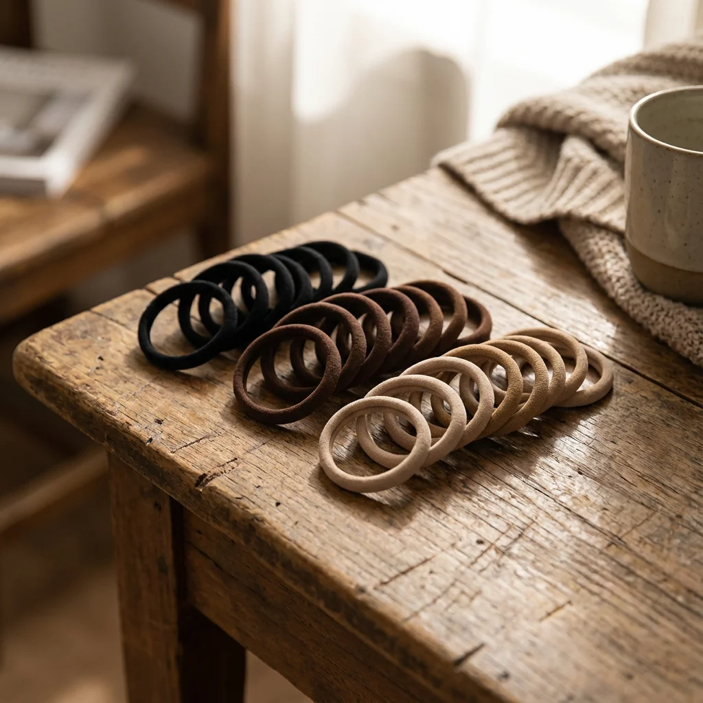 50Pcs No-Sew Elastic Hair Ties Morandi Black/Brown/Milk Tea Hues, High Flexibility No-Snag Hair Bands for Daily Ponytail - Detail 1