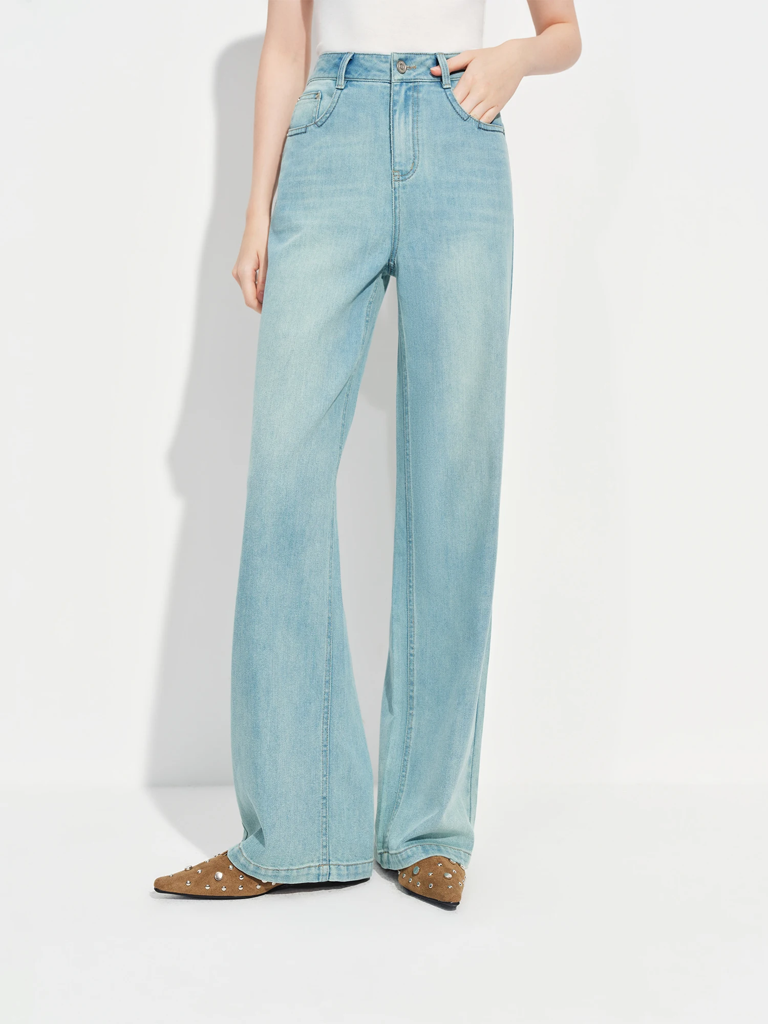 FSLE Commute Versatile Fashionable Slimming Straight Narrow Wide-Leg Jeans for Women Spring 2026 New Arrival High-waisted Pants