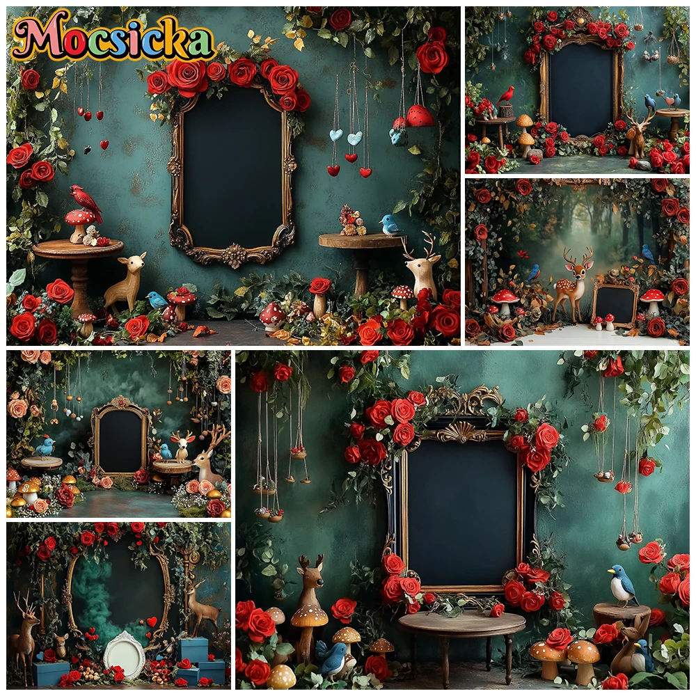 

Mocsicka Magic Mirror Photo Background Wedding Photography Backdrop Home Rose Deer Birthday Decor Kids Portrait Studio Wallpaper