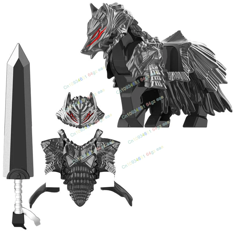 

Moc Anime Movie Series Mini Action Figures Knight War Horse Heavy Armor Sword Accessories Bricks Assembly Building Blocks Toys