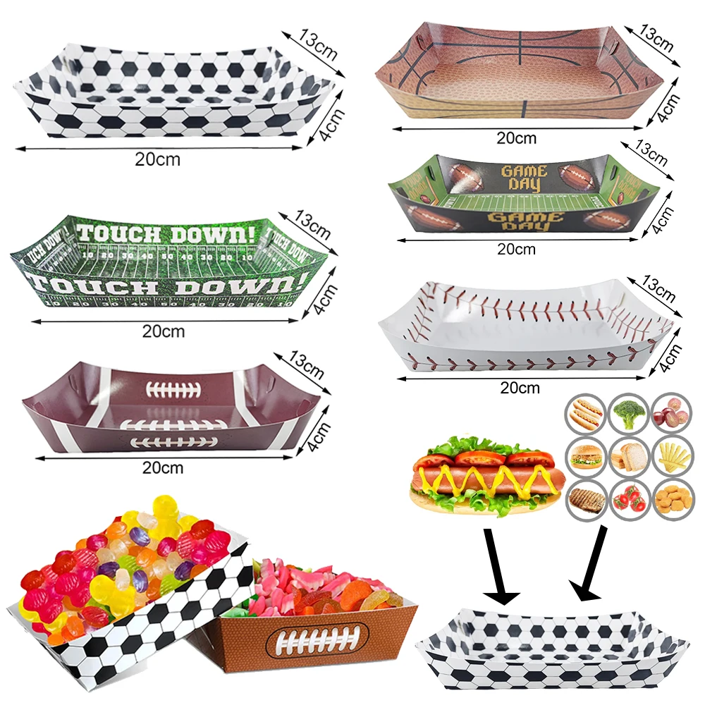 12/24pcs Football Sports Themed Treat Box Paper Food Trays Disposable Popcorn Snack Box Kids Birthday Party Decoration Supplies