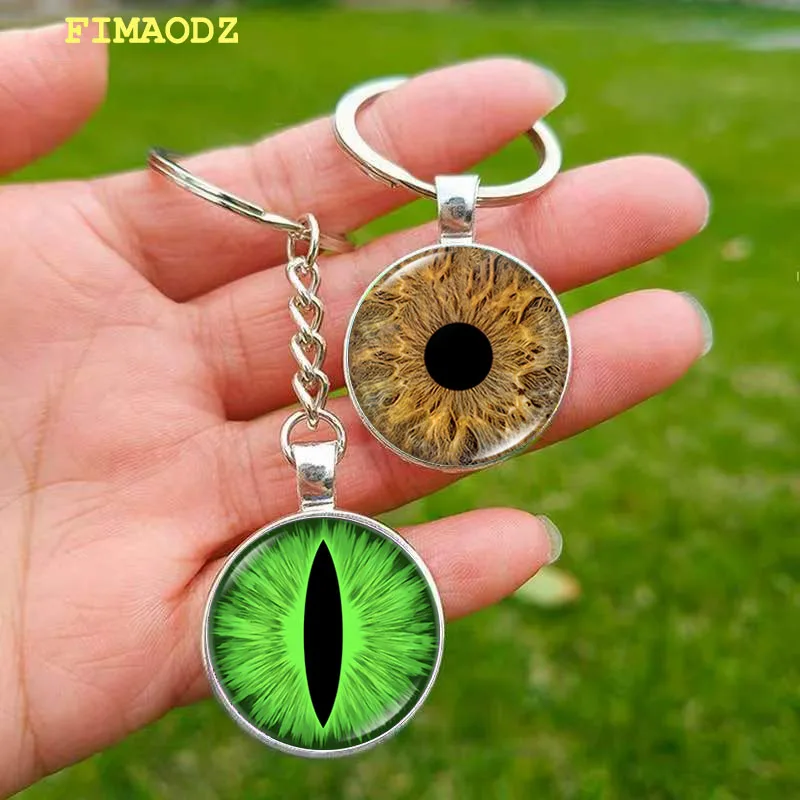 Punk Animal Eye Keychain Custom Glass Photo Gothic Evil Eye Pendant Fashion Halloween Keyring Car Key Holder