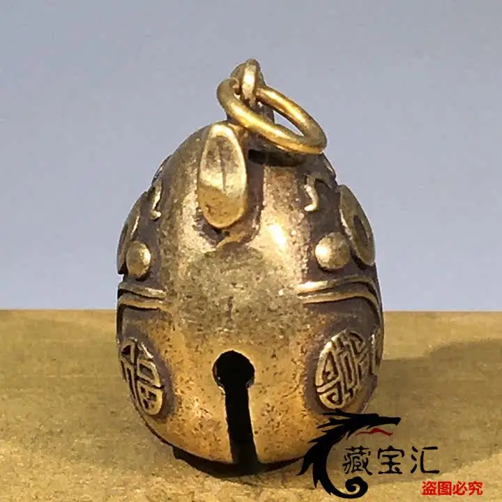 Authentic Old Collectible Pure Copper Folk Collection Twelve Zodiac Fortune Pig Ornament Small Bell Keychain