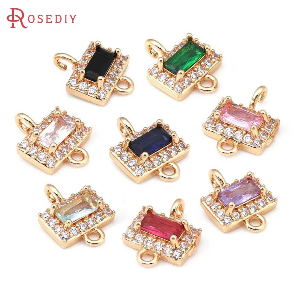 4PCS 10x6.5MM High Quality 18K Gold Color Brass 2 Holes Rectangle Connect Charms Pendants Jewelry Making Accessories